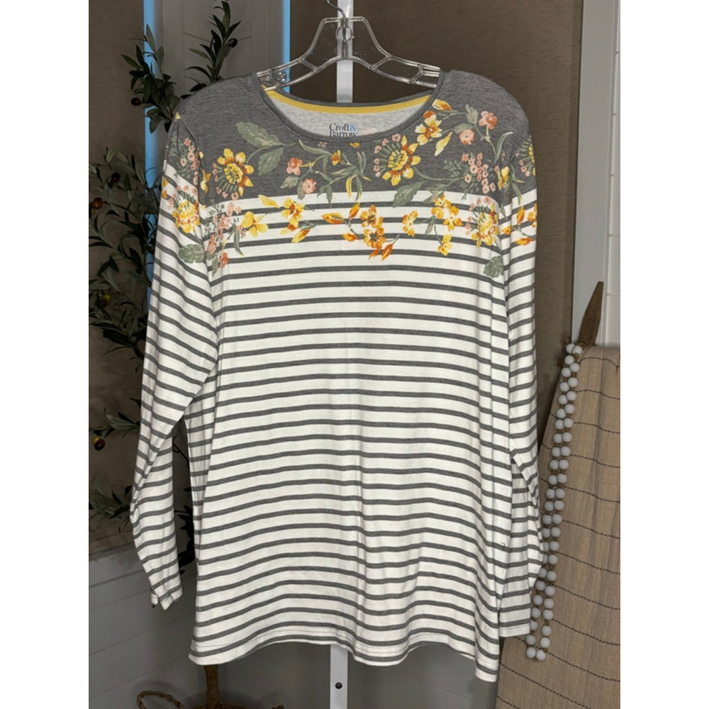 Croft & Barrow Striped Floral Long Sleeve Tee, Woman’s Size 1X